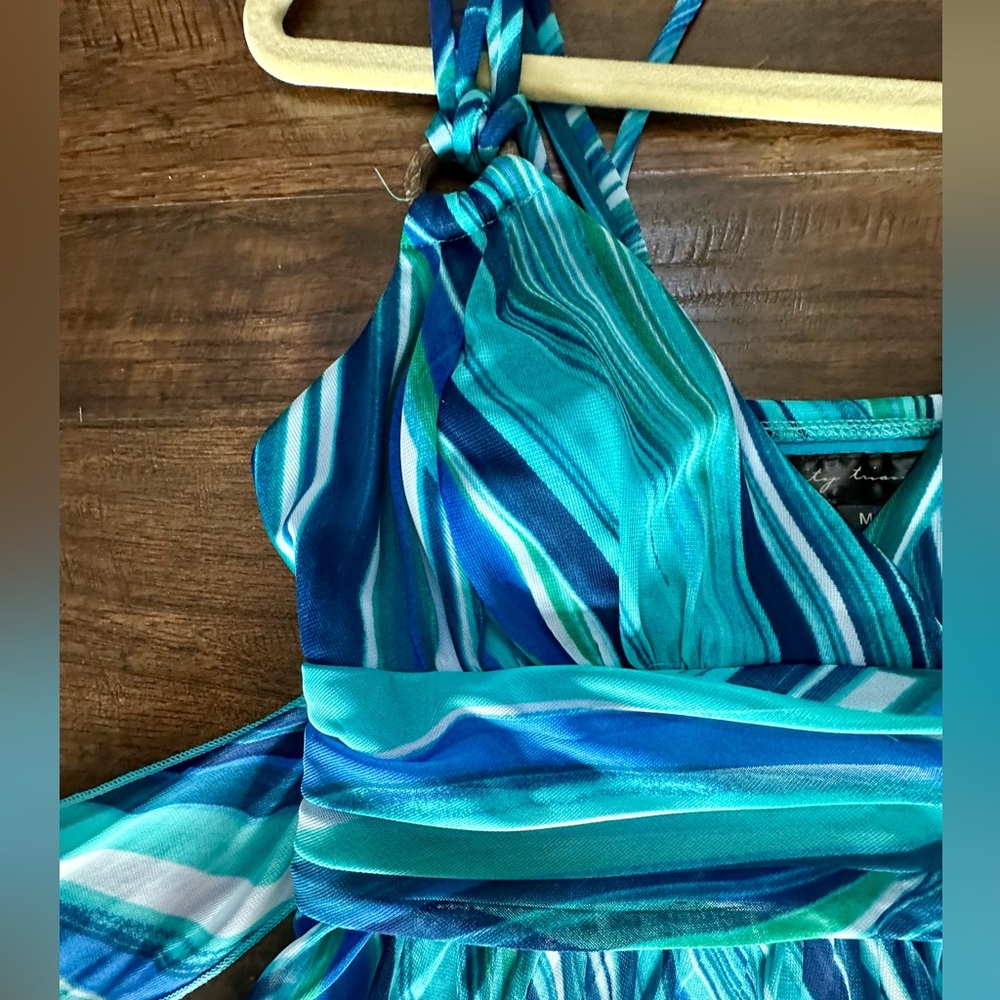 City Triangles Teal & Blue Swirl Midi Dress Y2K retro 13 going on 30 millennial - Picture 10 of 16